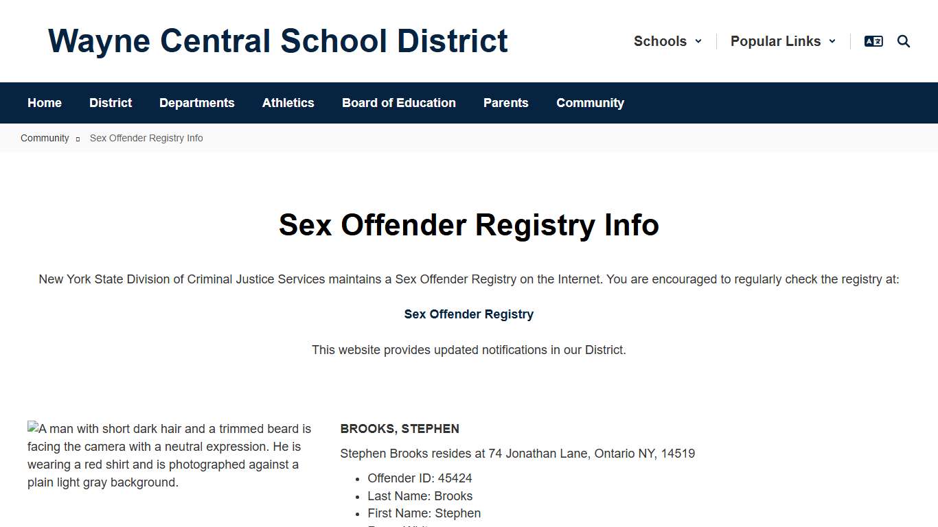 Wayne Central School District - Sex Offender Registry Info