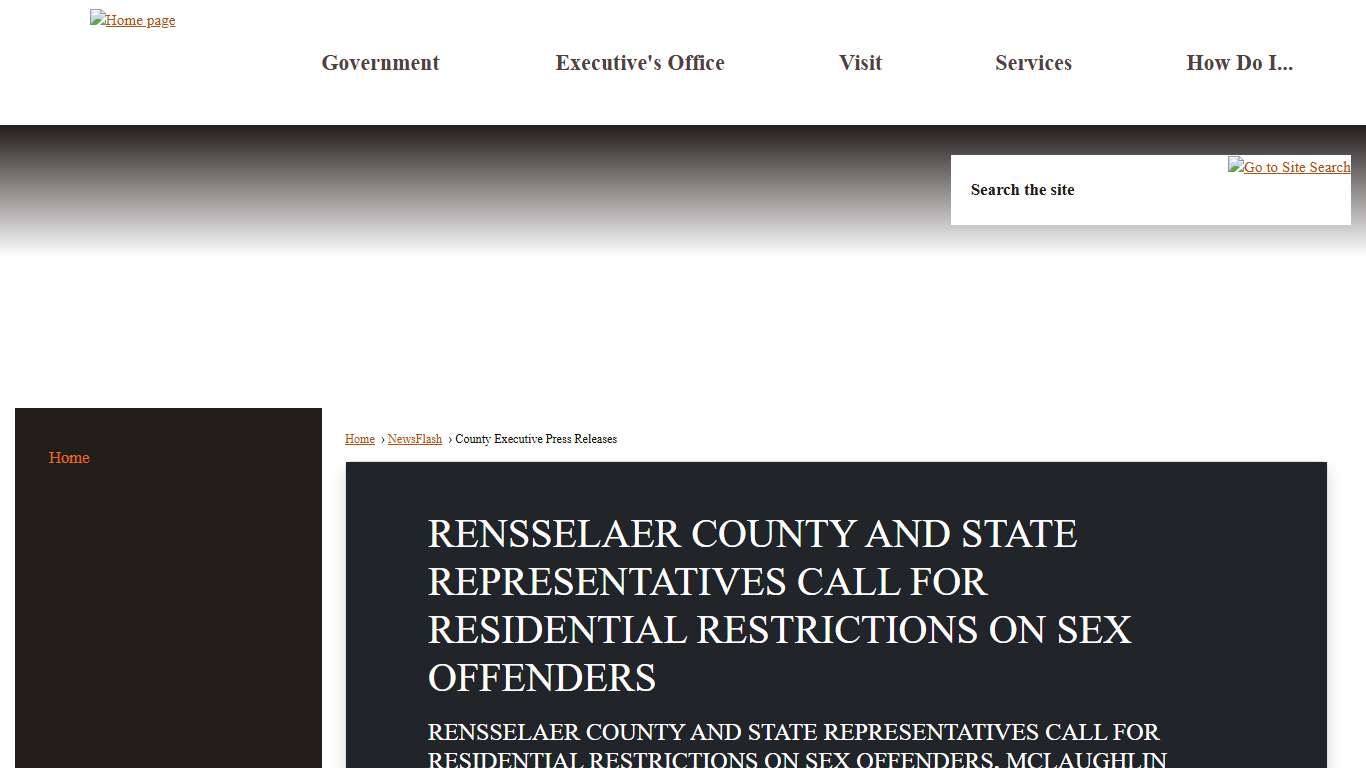 RENSSELAER COUNTY AND STATE REPRESENTATIVES CALL FOR RESIDENTIAL RESTRICTIONS ON SEX OFFENDERS • Rensselaer County, NY