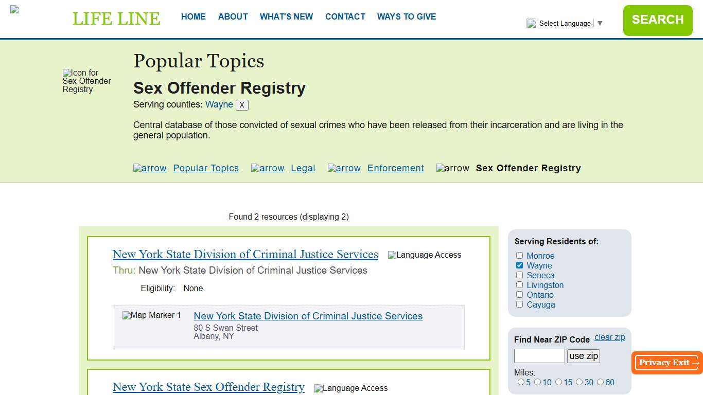 Popular Topics : Sex Offender Registry : serving Wayne <button onclick="location.href='categories.php?&cat=SexOffend&tax=RP-6400.8000&'" aria-label='cancel Wayne County county filter '>X</button>